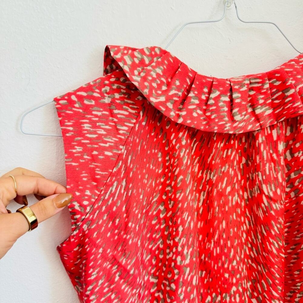 BANANA REPUBLIC Salmon Pink Cream Beige Print Neck Tie Button Tank Top Blouse S - Picture 11 of 14